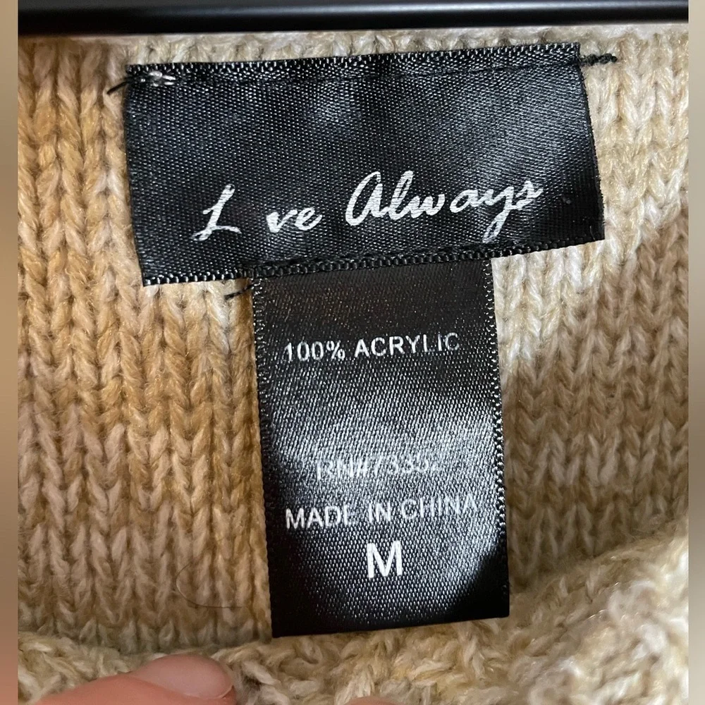 Love Always Knit Woven Design Sweater Size Medium Brown & Cream